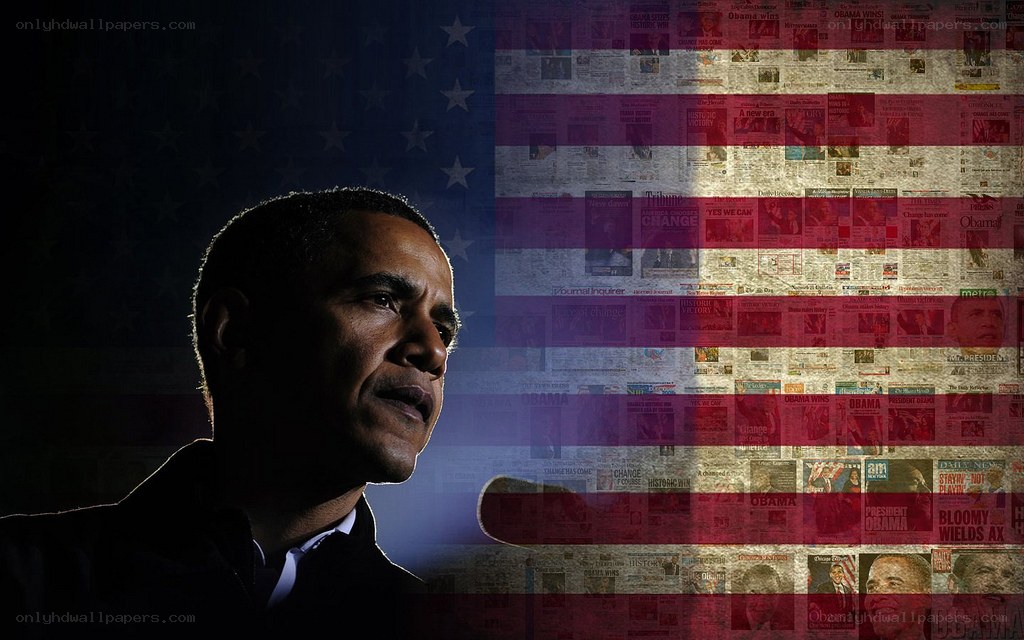 Obama with American flag collage