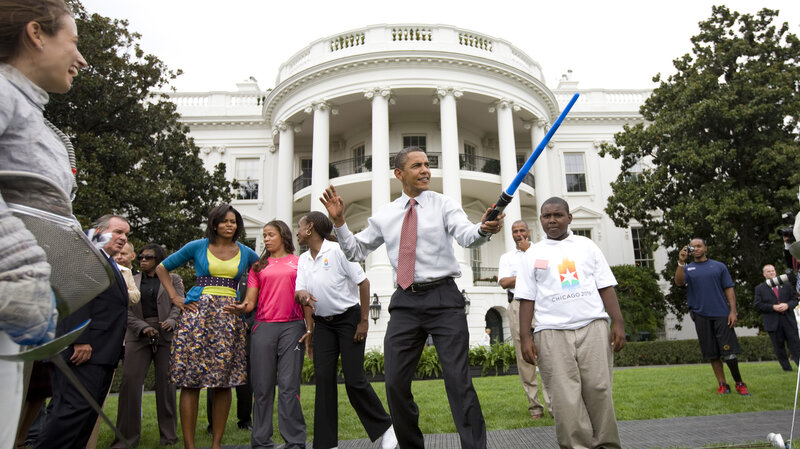 Obama with lightsaber at White House