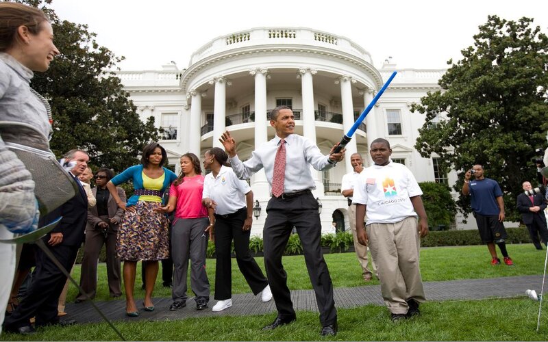 Obama with lightsaber at White House