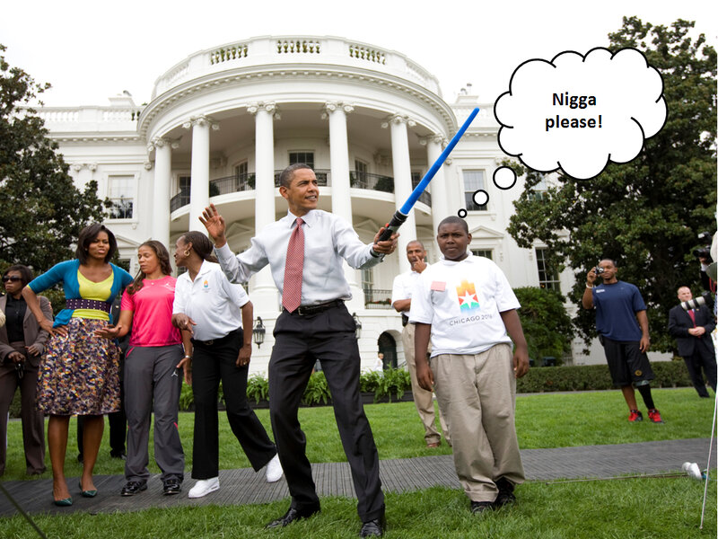 Obama with lightsaber at White House