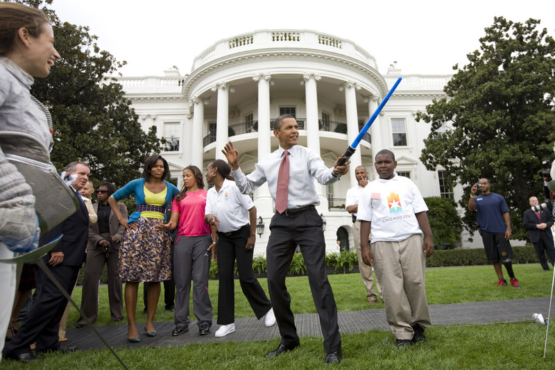 Obama with lightsaber at White House