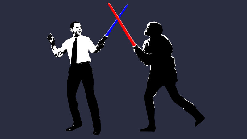 Obama with lightsabers