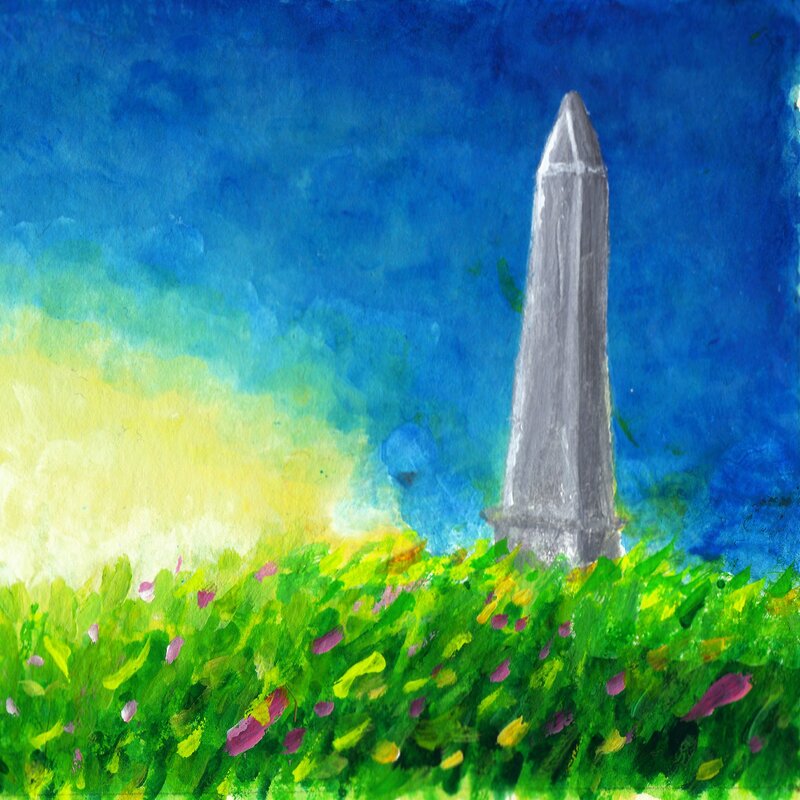 Obelisk in a field of flowers