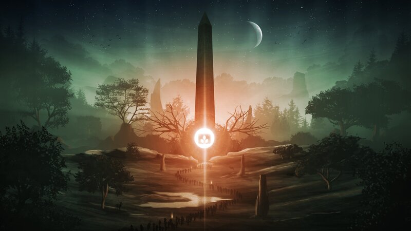 Obelisk in Misty Forest