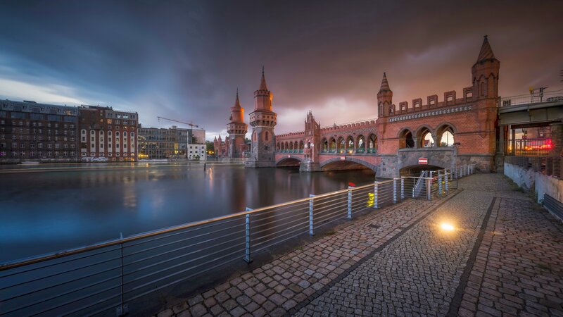 Oberbaum Bridge at Dusk — Blue, Dramatic