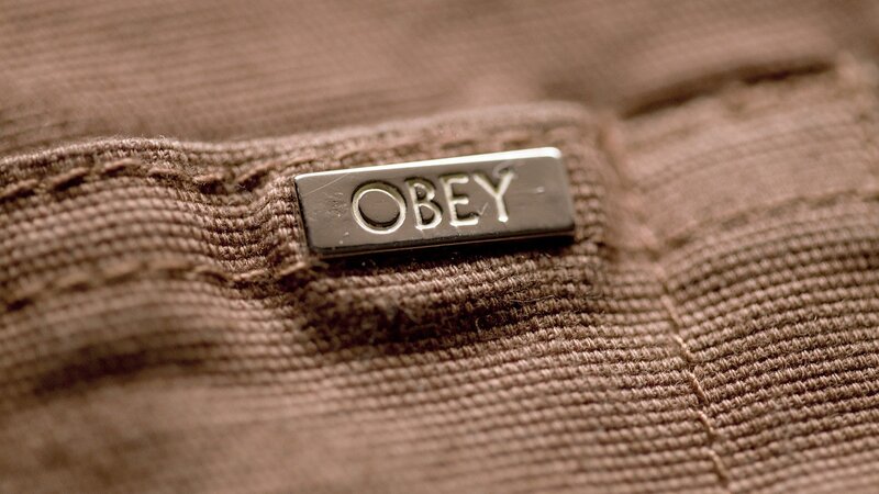 Obey brand tag on fabric