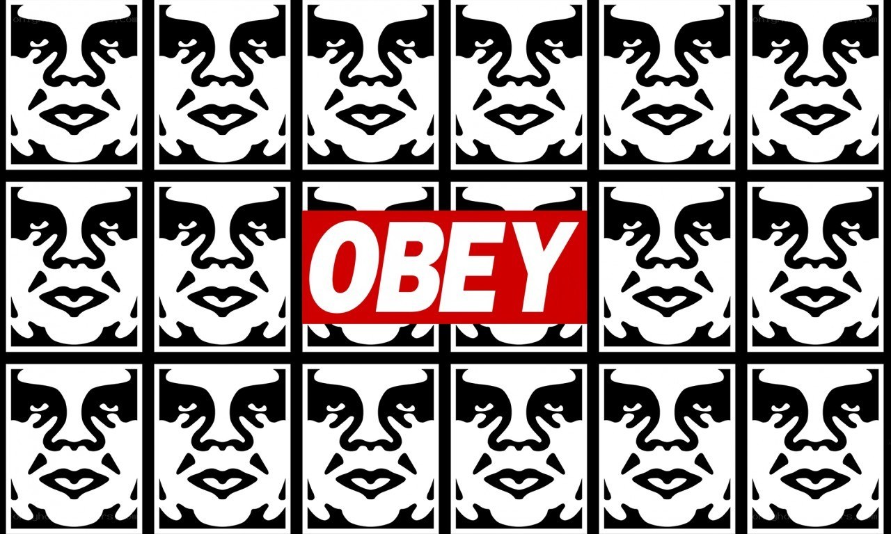 Obey logo with repeating face pattern