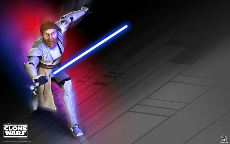 Obi-Wan Kenobi with Lightsaber — Blue, Dramatic, Digital Art, Sith Symbol