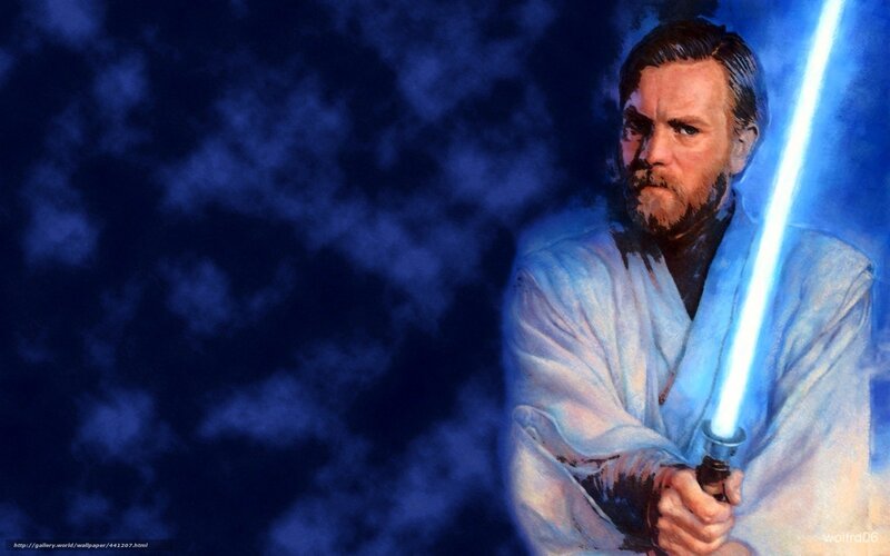 Obi-Wan Kenobi with Lightsaber — Blue, Dramatic, Night, Digital Art