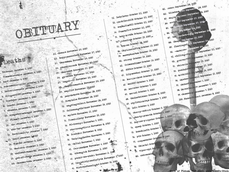 Obituary with skulls
