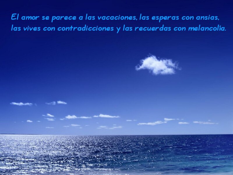 Ocean and Sky — Blue, Serene, Afternoon, Photograph, Clouds, Text