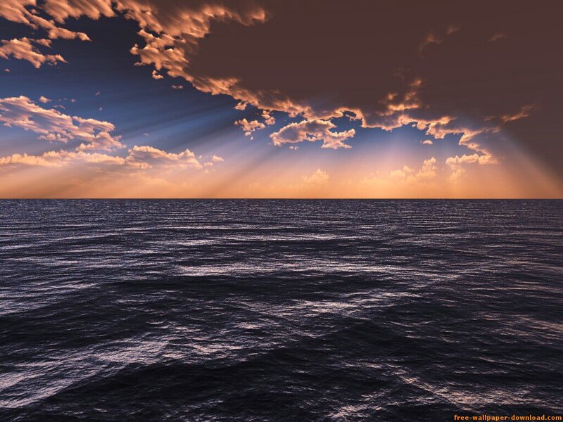 Ocean at Sunset — Blue, Dramatic, Digital Art, Sky