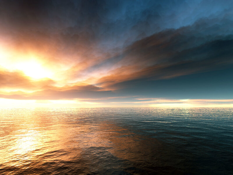 Ocean at Sunset — Blue, Dramatic, Digital Art, Sun