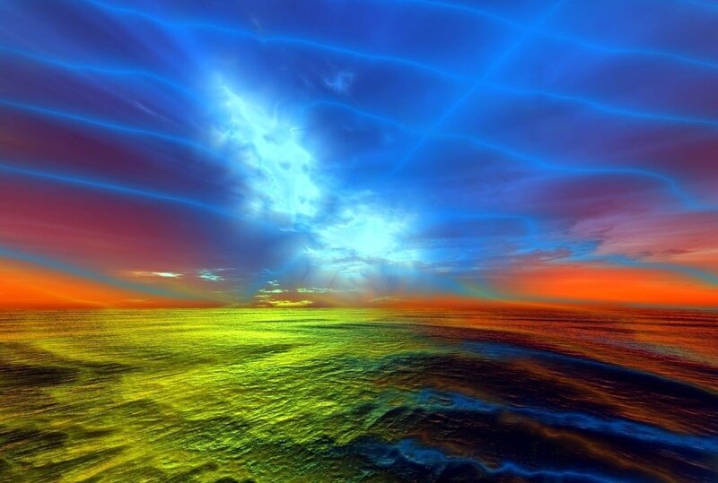 Ocean at Sunset — Blue, Dramatic, Digital Art