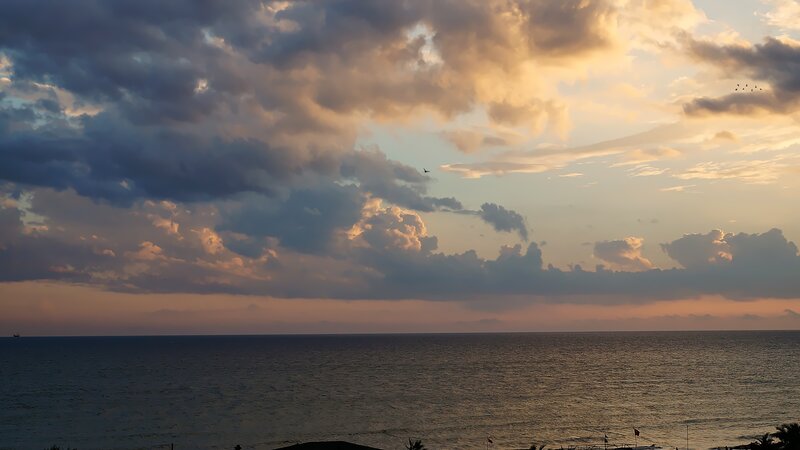 Ocean at Sunset — Blue, Dramatic, Photograph, Clouds, Birds