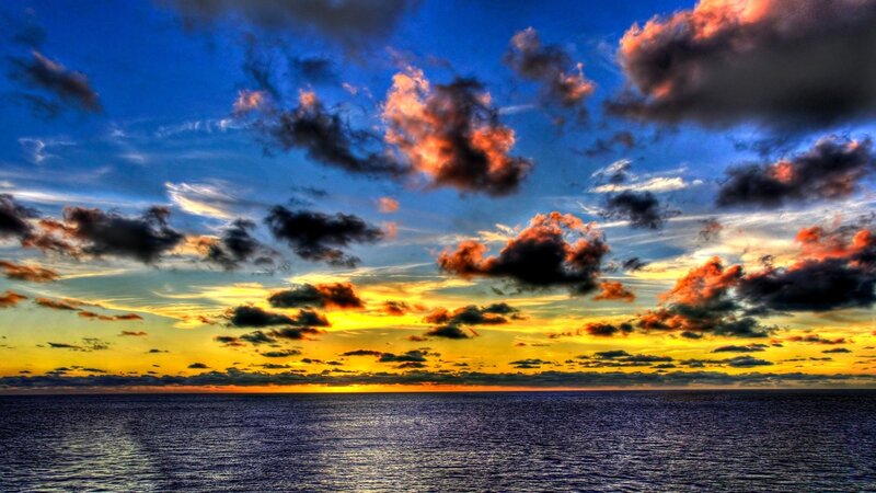 Ocean at Sunset — Blue, Dramatic, Photograph, Clouds, Sky