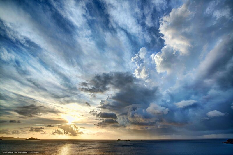 Ocean at Sunset — Blue, Dramatic, Photograph, Clouds, Sun