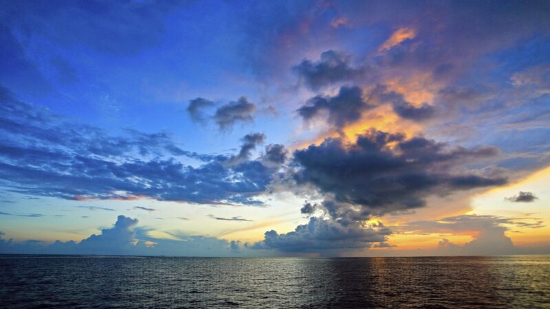 Ocean at Sunset — Blue, Dramatic, Photograph, Sky, Clouds, Sea