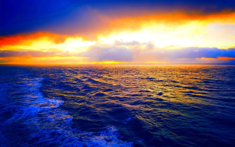 Ocean at Sunset — Blue, Dramatic, Photograph, Sky, Clouds