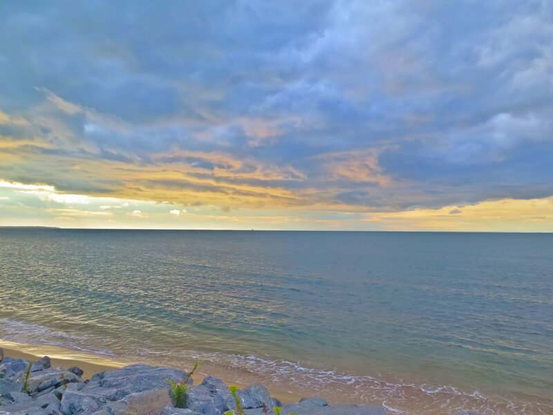 Ocean at Sunset — Blue, Dramatic, Photograph, Sky, Sand