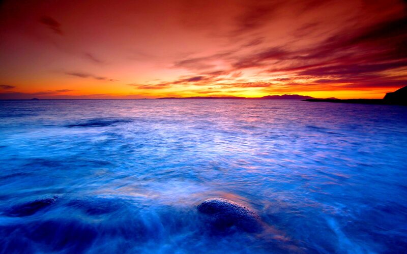 Ocean at Sunset — Blue, Dramatic, Photograph, Sky, Sea