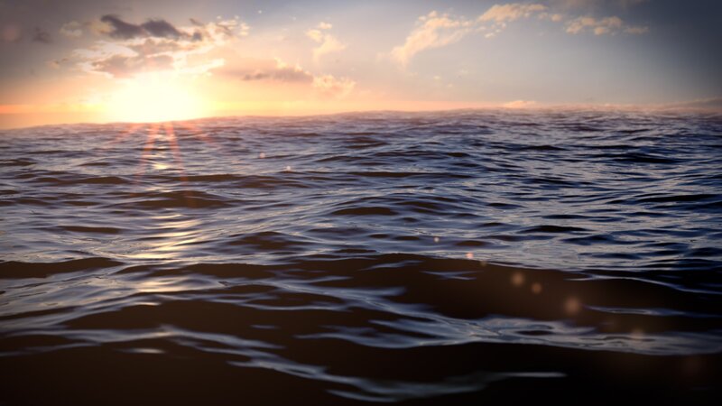 Ocean at Sunset — Blue, Serene, 3d Render, Sun