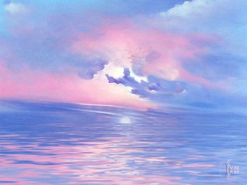 Ocean at Sunset — Blue, Serene, Painting