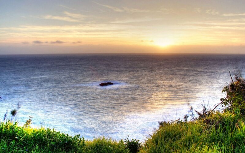 Ocean at Sunset — Blue, Serene, Photograph, Rock
