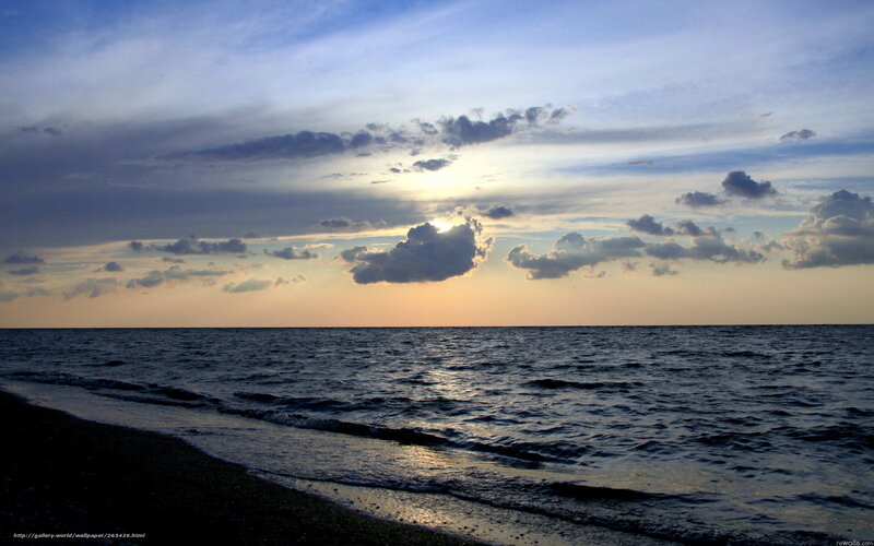 Ocean at Sunset — Blue, Serene, Photograph, Sky, Clouds, Beach