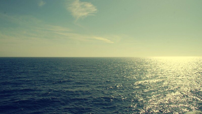 Ocean at Sunset — Blue, Serene, Photograph, Sky, Clouds, Sunlight