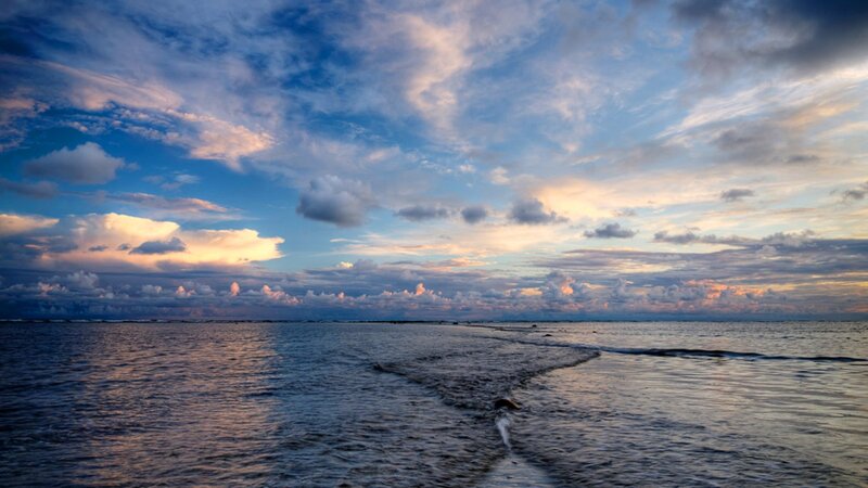 Ocean at Sunset — Blue, Serene, Photograph, Sky, Clouds