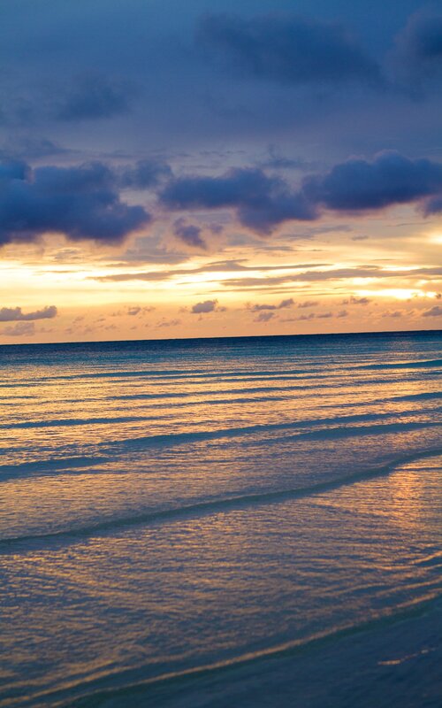 Ocean at Sunset — Blue, Serene, Photograph, Sky, Clouds, Waves