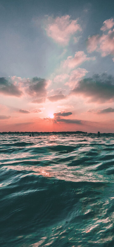 Ocean at Sunset — Blue, Serene, Photograph, Sun, Clouds, Waves