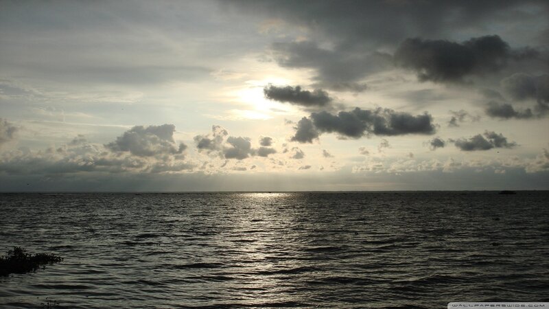 Ocean at Sunset — Gray, Dramatic, Photograph, Clouds