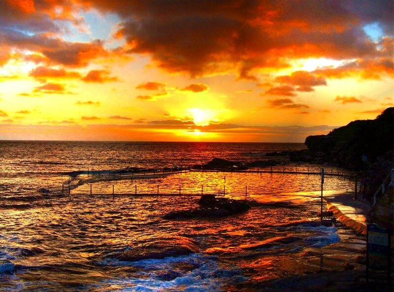 Ocean at Sunset — Orange, Dramatic, Photograph, Clouds, Sea