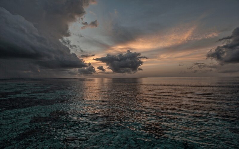 Ocean at Sunset — Orange, Dramatic, Photograph, Clouds, Sky, Sea