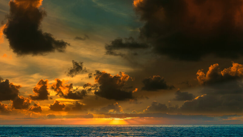 Ocean at Sunset — Orange, Dramatic, Photograph, Clouds, Sun, Sea