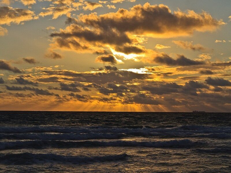 Ocean at Sunset — Orange, Dramatic, Photograph, Clouds, Sunlight