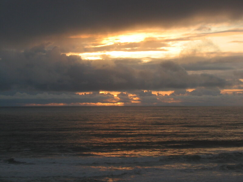 Ocean at Sunset — Orange, Dramatic, Photograph, Clouds, Sunlight, Waves