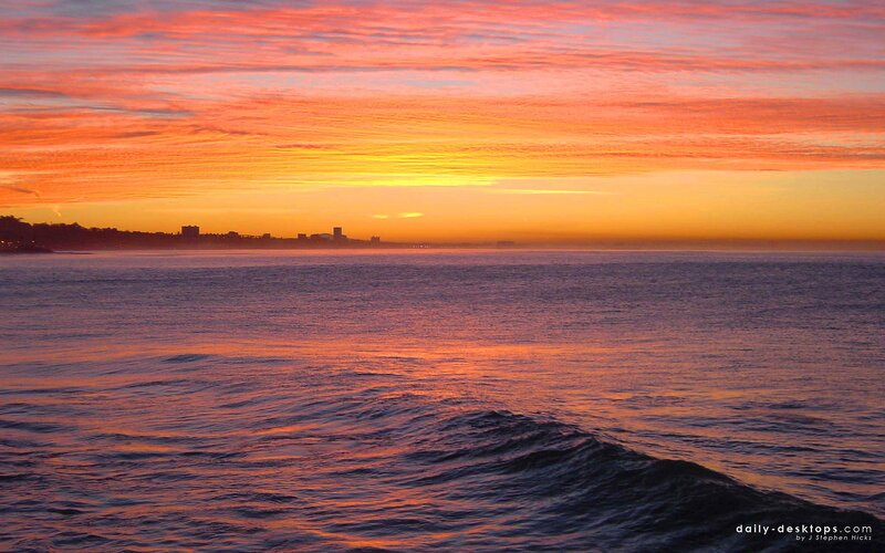 Ocean at Sunset — Orange, Dramatic, Photograph, Sky, Cityscape
