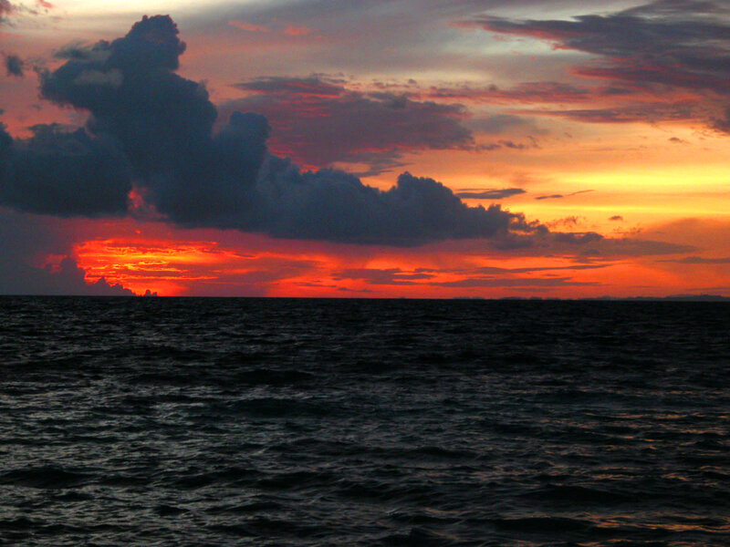 Ocean at Sunset — Orange, Dramatic, Photograph, Sky, Clouds, Sea