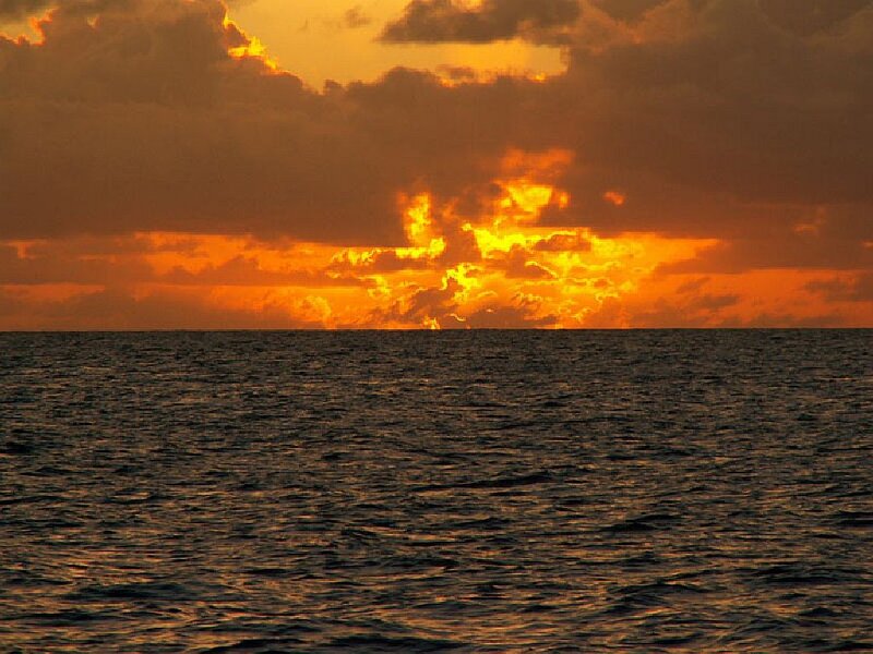 Ocean at Sunset — Orange, Dramatic, Photograph, Sky, Clouds