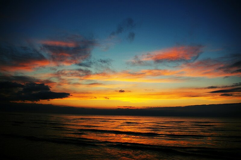 Ocean at Sunset — Orange, Dramatic, Photograph, Sky, Clouds, Water