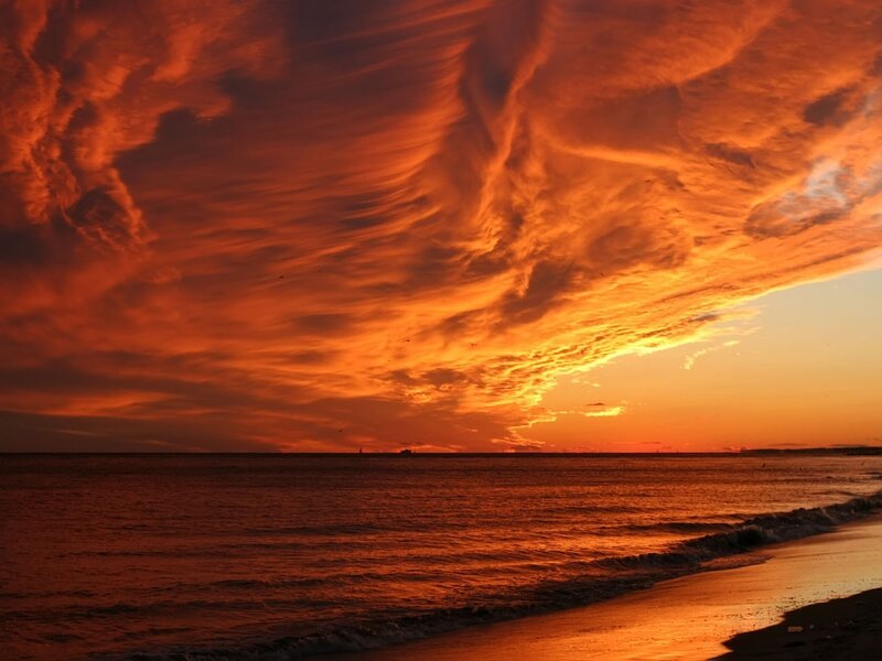 Ocean at Sunset — Orange, Dramatic, Photograph, Sky, Waves