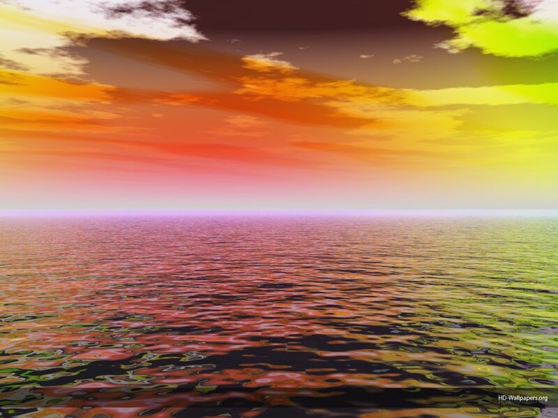 Ocean at Sunset — Orange, Serene, Digital Art