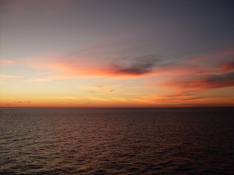 Ocean at Sunset — Orange, Serene, Photograph, Sky, Clouds, Horizon, Purple
