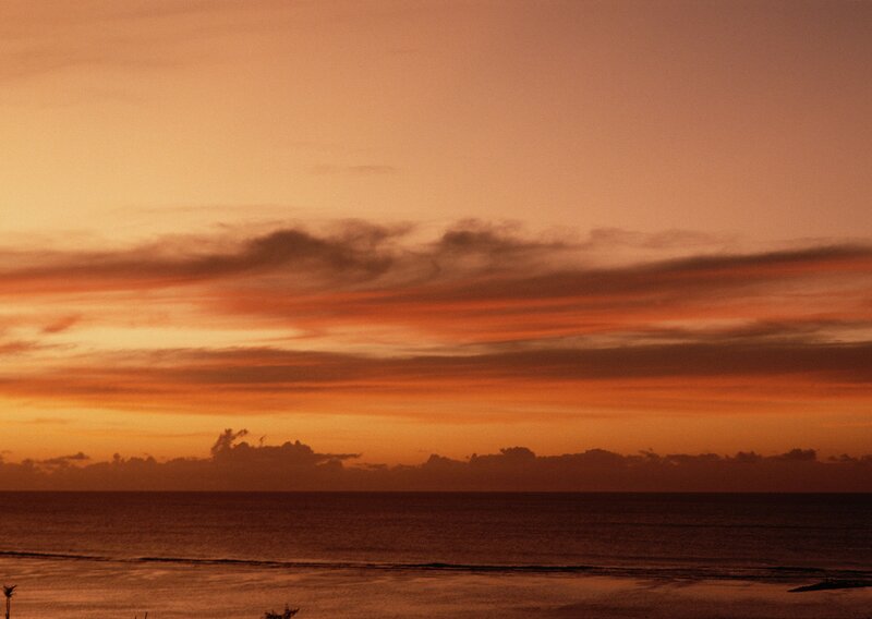 Ocean at Sunset — Orange, Serene, Photograph, Sky, Clouds, Sea
