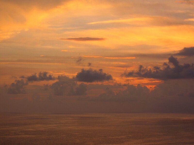 Ocean at Sunset — Orange, Serene, Photograph, Sky, Clouds, Sea, Yellow, Gray