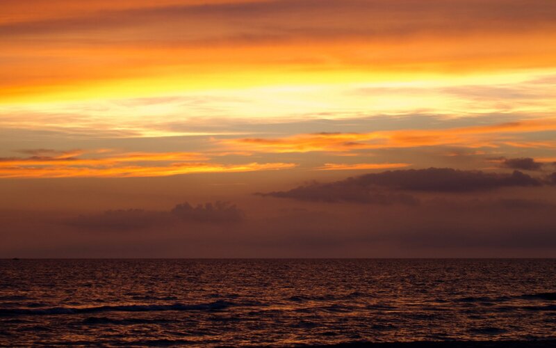 Ocean at Sunset — Orange, Serene, Photograph, Sky, Clouds, Water