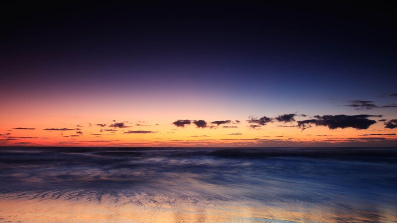 Ocean at Sunset — Orange, Serene, Photograph, Sky, Clouds, Waves